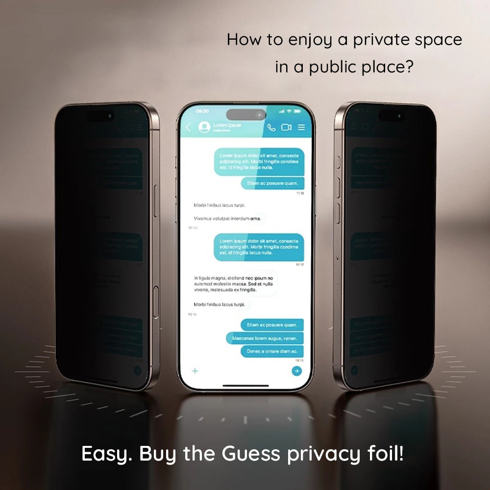Film de protection écran Privacy Guess pour Apple iPhone 16 Pro Max, Verre Trempé, Full Glue, 2.5D