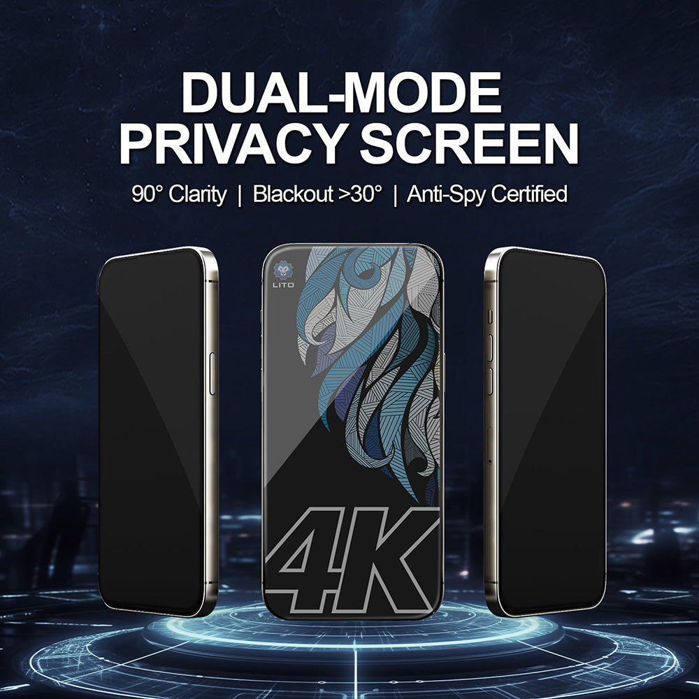 Privacy Screen Protector Lito D+ Max 4K voor Apple iPhone 17 / 16 Pro, Gehard Glas, Volledige Lijm