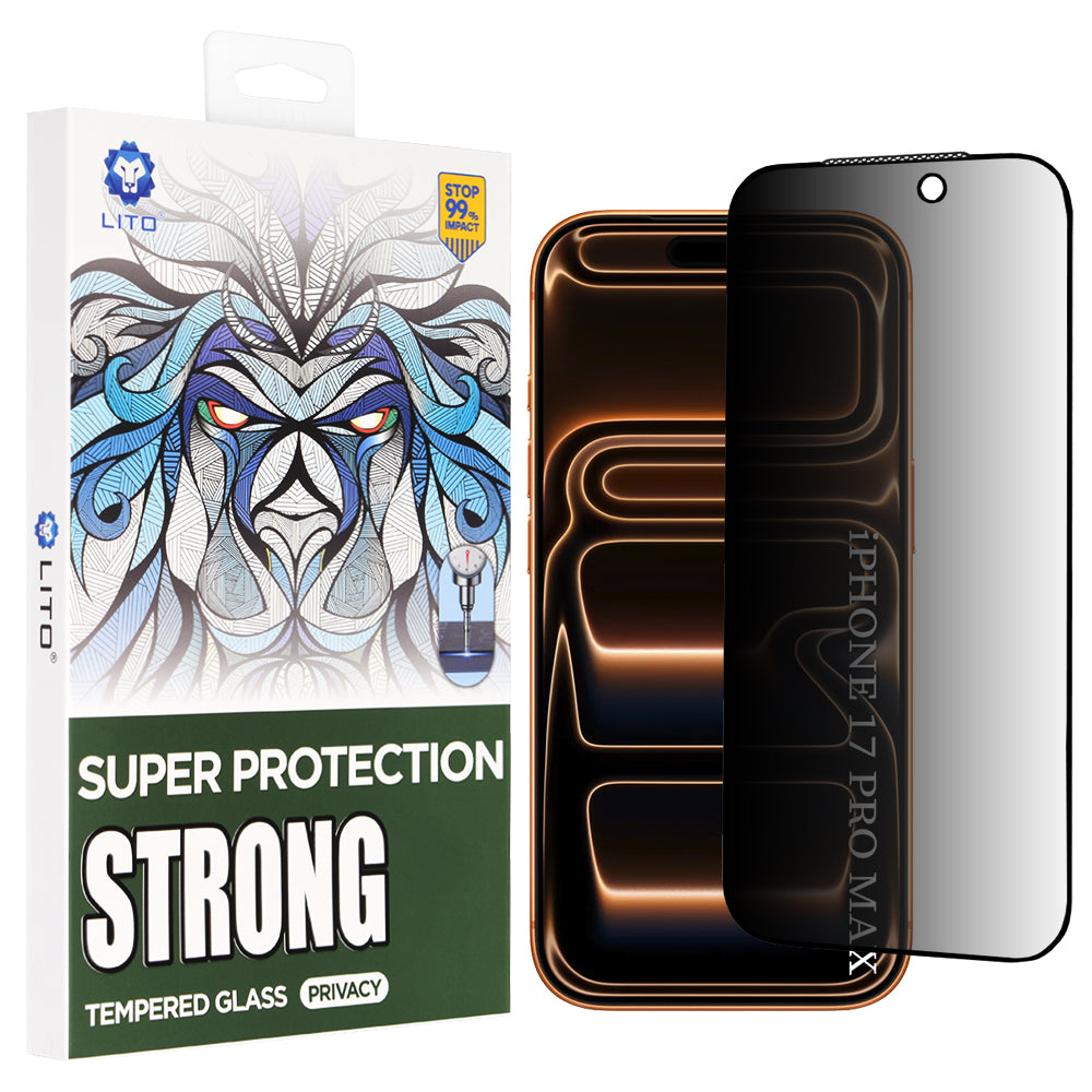 Privacy-schermbeveiligingsfolie Lito D+ Max Strong voor Apple iPhone 17 Pro Max, Gehard Glas, Volledige Lijm