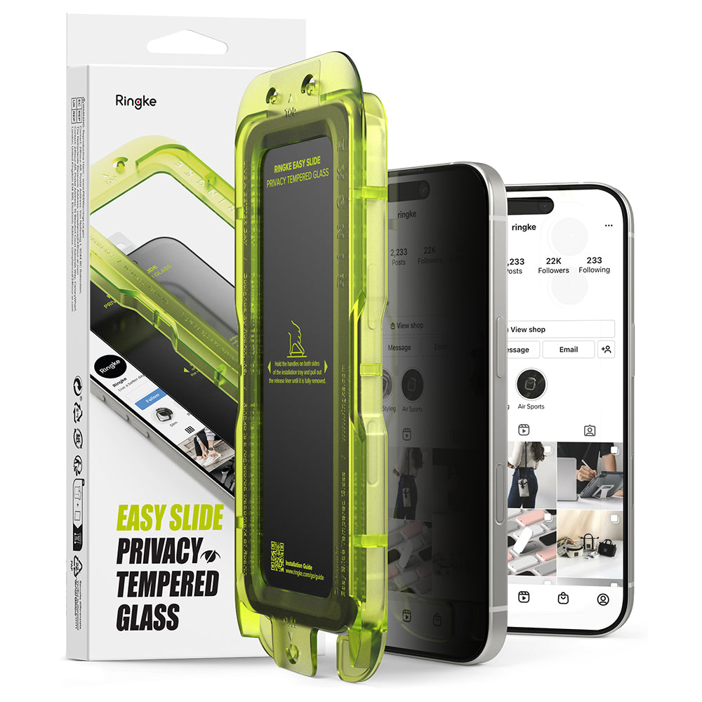 Privacy Screen Protector Ringke Easy Slide voor Apple iPhone 18 Pro Max / 17 Pro Max, Gehard Glas, Volledige Lijm, Set van 2 stuks