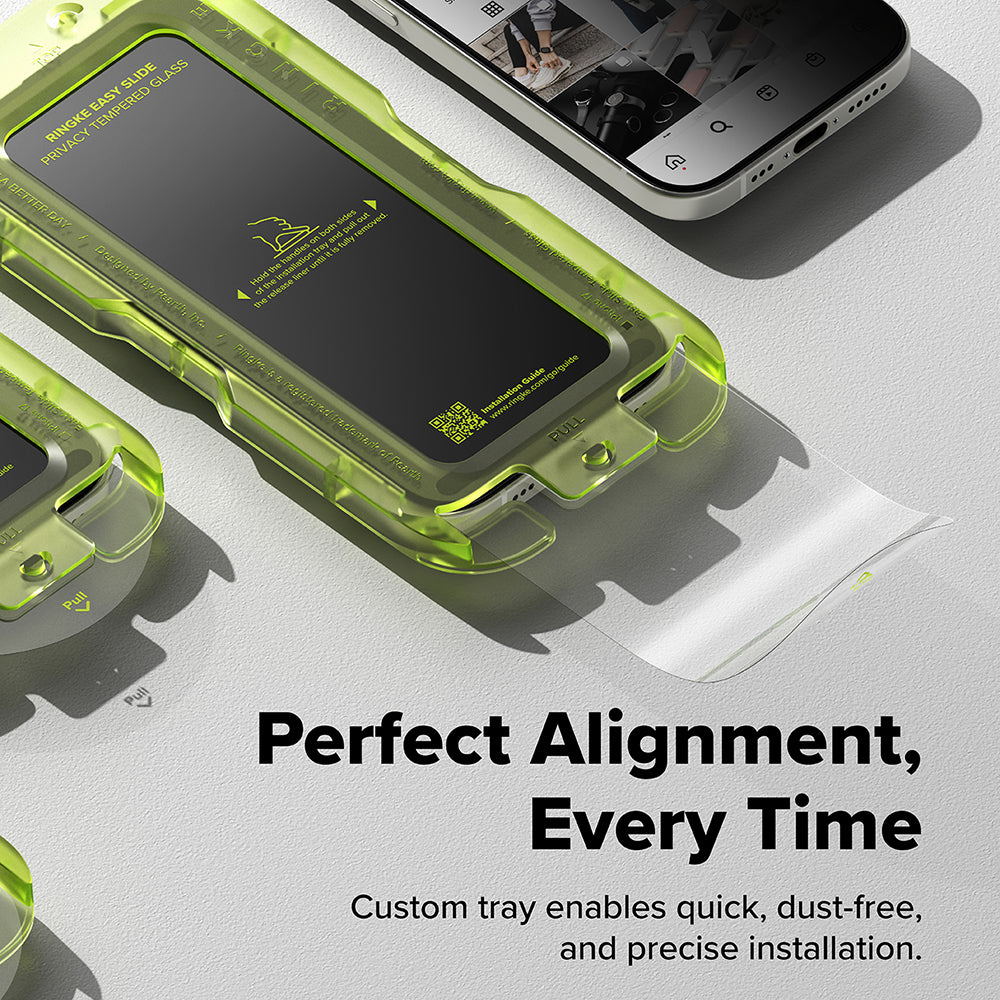 Privacy Screen Protector Ringke Easy Slide voor Apple iPhone 17 Pro, Gehard Glas, Volledige Lijm, Set van 2 stuks