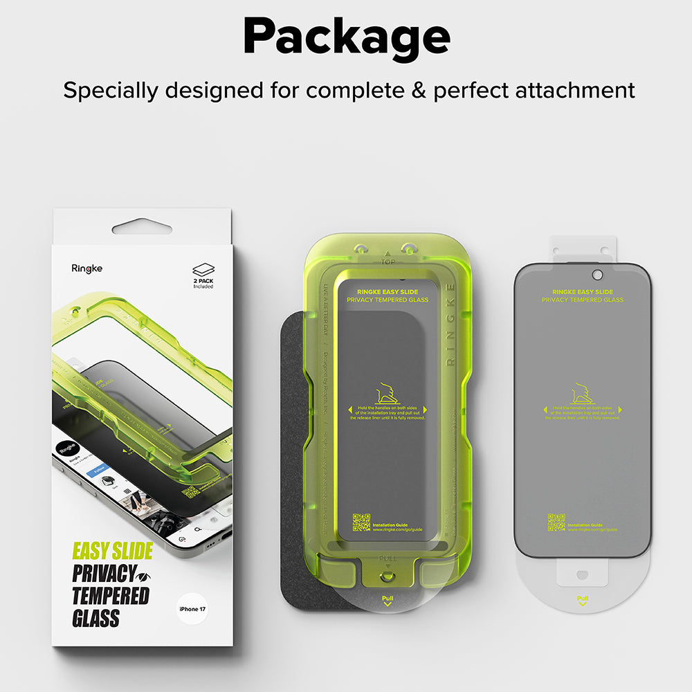 Privacy Screen Protector Ringke Easy Slide voor Apple iPhone 17 Pro, Gehard Glas, Volledige Lijm, Set van 2 stuks