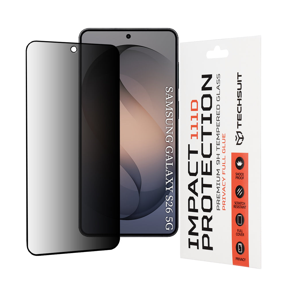 Privacy Techsuit schermbeschermfolie voor Samsung Galaxy S26 S942, Gehard Glas, Volledige Lijm, 111D