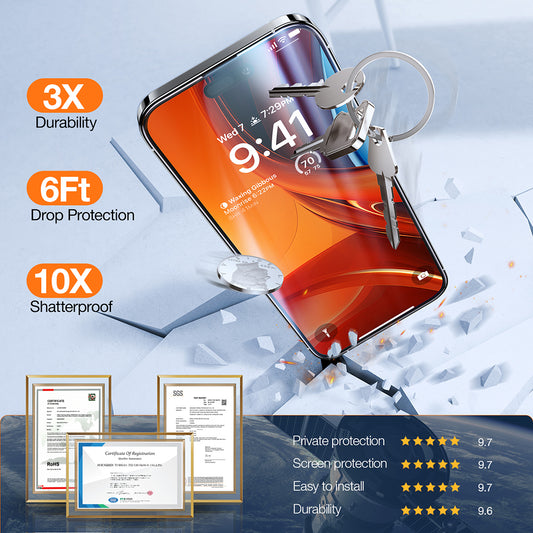 Displayschutzfolie Privacy Torras GlassGo Epic für Apple iPhone 15 Pro Max, Gehärtetes Glas, Vollverklebung