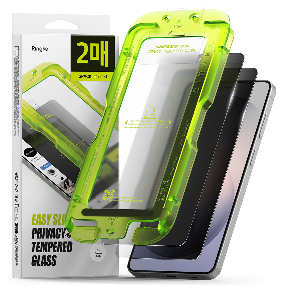Schermbeveiligingsfolie Ringke Easy Slide voor Samsung Galaxy S26 S942, Gehard Glas, Volledige Lijm, Set van 2 stuks, Zwart