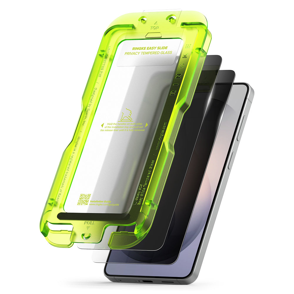 Schermbeveiligingsfolie Ringke Easy Slide voor Samsung Galaxy S26 S942, Gehard Glas, Volledige Lijm, Set van 2 stuks, Zwart