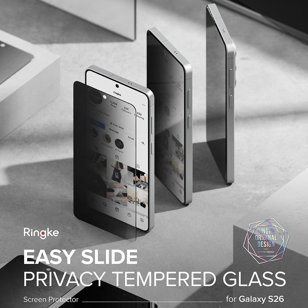 Schermbeveiligingsfolie Ringke Easy Slide voor Samsung Galaxy S26 S942, Gehard Glas, Volledige Lijm, Set van 2 stuks, Zwart