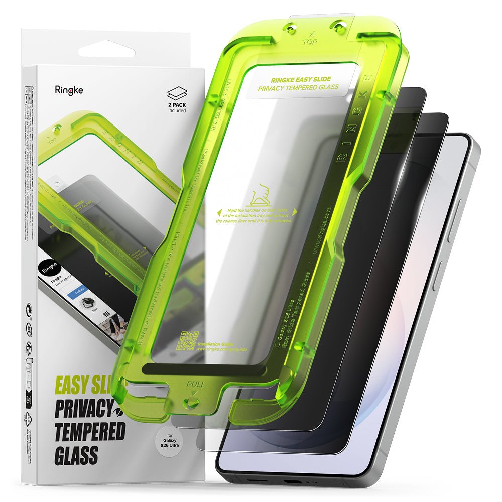 Beschermfolie Ringke Easy Slide voor Samsung Galaxy S26 Ultra S948, Gehard Glas, Volledige Lijm, Set van 2 stuks, Zwart