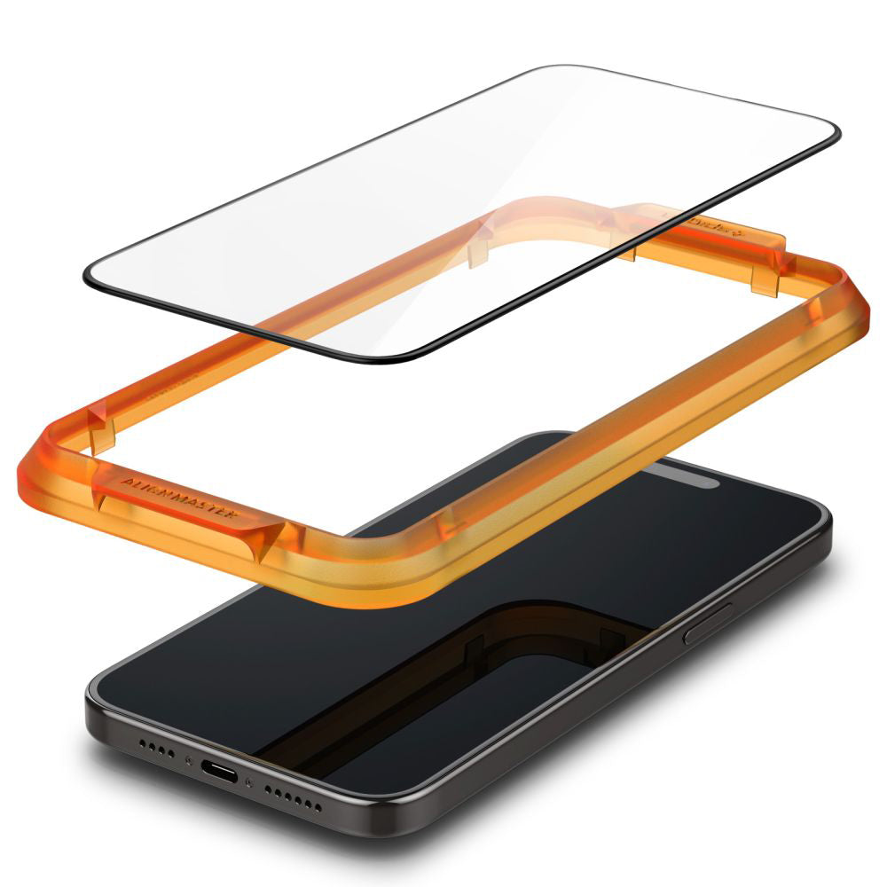 Film de protection écran Spigen GlastR Align Master pour Apple iPhone 15, Verre Trempé, Full Glue, Lot de 2 pièces, Noir AGL06906