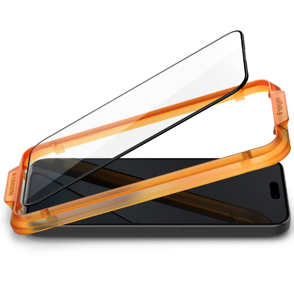 Film de protection écran Spigen GlastR Align Master pour Apple iPhone 15, Verre Trempé, Full Glue, Lot de 2 pièces, Noir AGL06906