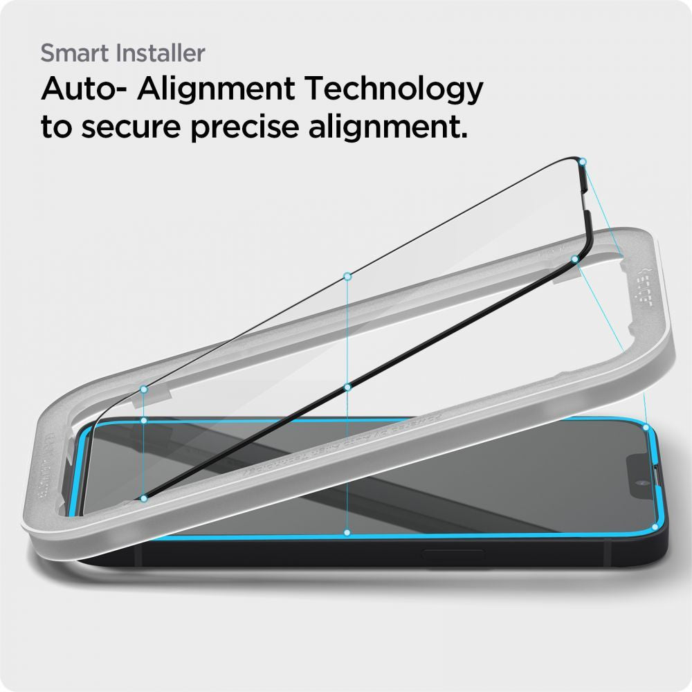 Spigen GlastR Align Master schermbeschermfolie voor Apple iPhone 17e / 16e / 14 / 13 Pro, Gehard Glas, Volledige Lijm, Zwart AGL03725