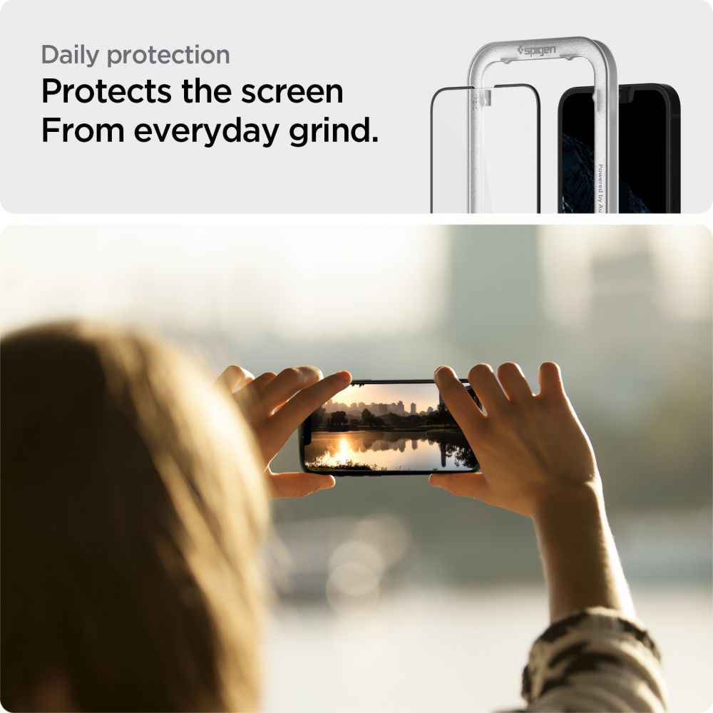 Spigen GlastR Align Master schermbeschermfolie voor Apple iPhone 17e / 16e / 14 / 13 Pro, Gehard Glas, Volledige Lijm, Zwart AGL03725