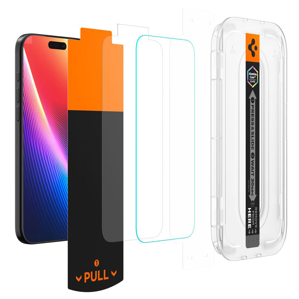 Beschermfolie Scherm Spigen GlastR EZ FIT Pro voor Apple iPhone 17 Pro / 17 / 16 Pro, Gehard Glas, Volledige Lijm