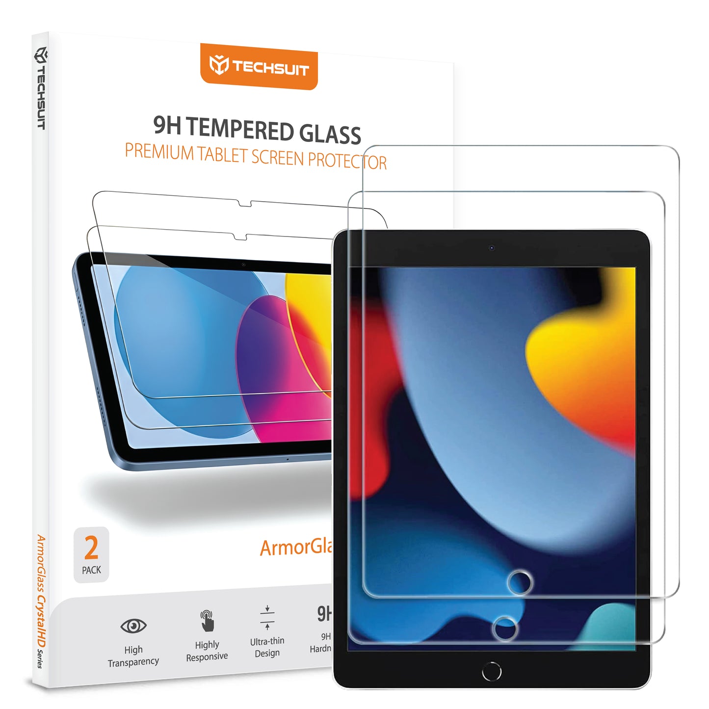Beschermfolie Techsuit ArmorGlass CrystalHD voor Apple iPad 10.2 (2021) / 10.2 (2020), Gehard Glas, Volledige Lijm, Set van 2 Stuks