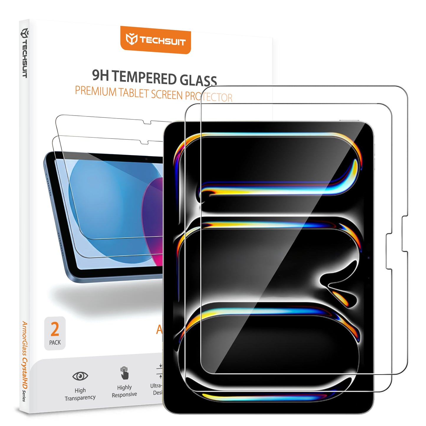 Techsuit ArmorGlass CrystalHD schermbeschermfolie voor Apple iPad Air 13 (2026) / Pro 13 (2025), gehard glas, full glue, set van 2 stuks