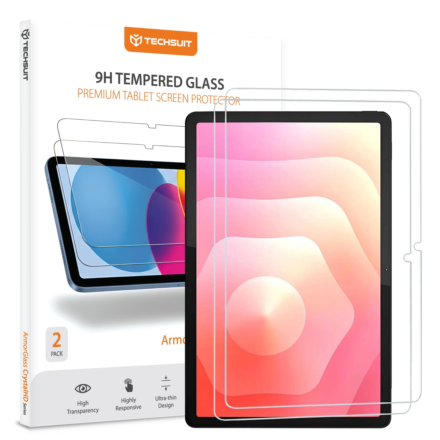 Schutzfolie Techsuit ArmorGlass CrystalHD für Samsung Galaxy Tab S11, gehärtetes Glas, Full Glue, Set mit 2 Stück.