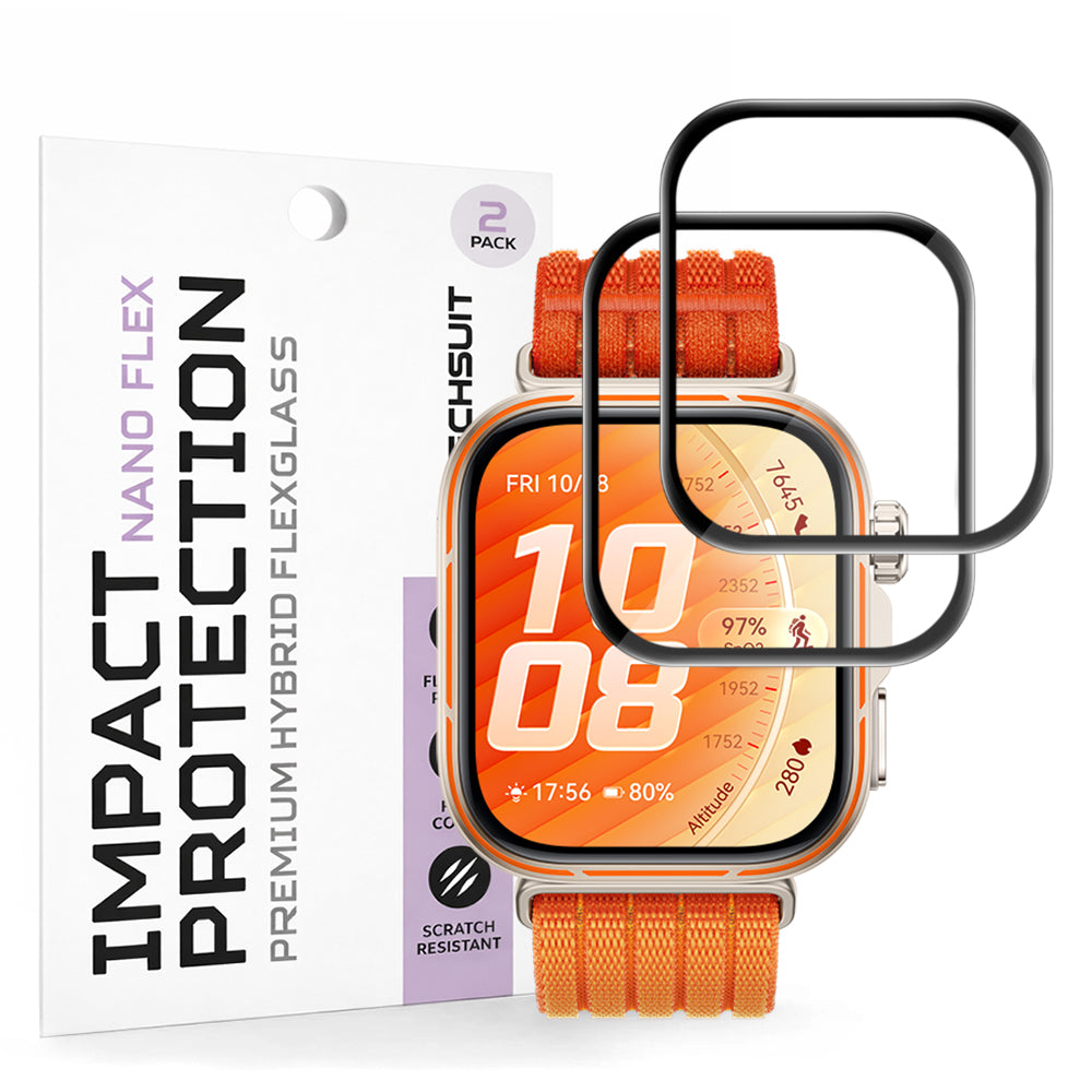 Film de protection d'écran Techsuit Nano Flex pour Huawei Watch Fit 5 Pro, Plastique, Lot de 2 pièces, Noir