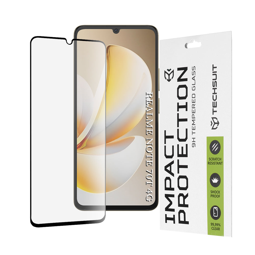 Schutzfolie Techsuit für Realme Note 70T, gehärtetes Glas, Full Glue, 111D, Schwarz