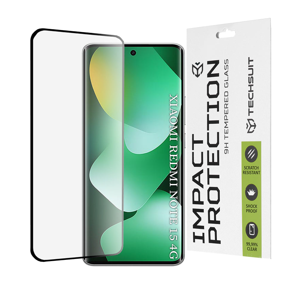 Beschermfolie Techsuit Scherm voor Xiaomi Redmi Note 15 4G, Gehard Glas, Volledige Lijm, 111D, Zwart