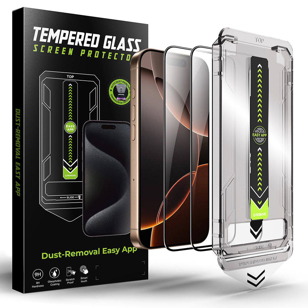 Film de protection d'écran Techsuit TitanGlass pour Apple iPhone 17 / 16 Pro, Verre Trempé, Full Glue, Set de 2 pièces, Noir.