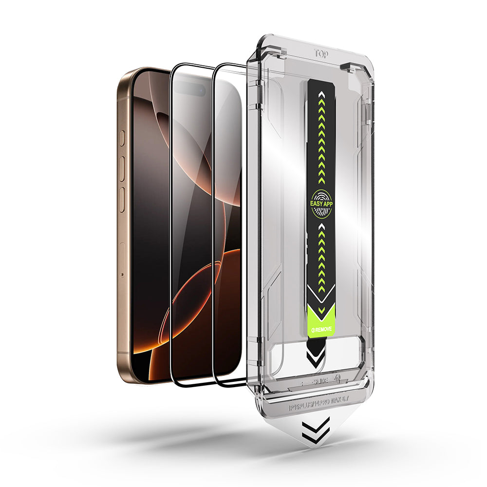 Film de protection d'écran Techsuit TitanGlass pour Apple iPhone 17 / 16 Pro, Verre Trempé, Full Glue, Set de 2 pièces, Noir.