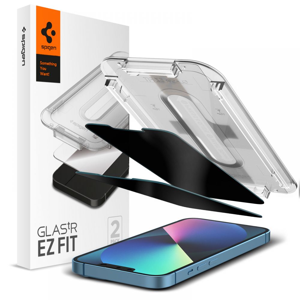 Spigen GlastR EZ FIT Privacy Screen Protector for Apple iPhone 14 Plus / 13 Pro Max, Tempered Glass, Full Glue, Set of 2 pieces AGL03378
