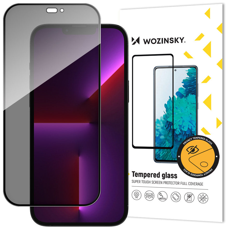 Privacy Screen Protector Folie WZK AntiSpy voor Apple iPhone 14 Pro Max, Gehard Glas, Volledige Lijm