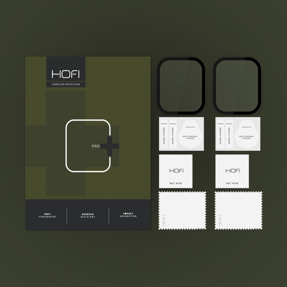 Beschermfolie HOFI Hybrid PRO+ voor Apple Watch 41mm Series, Set van 2 stuks, Plastic, Zwart
