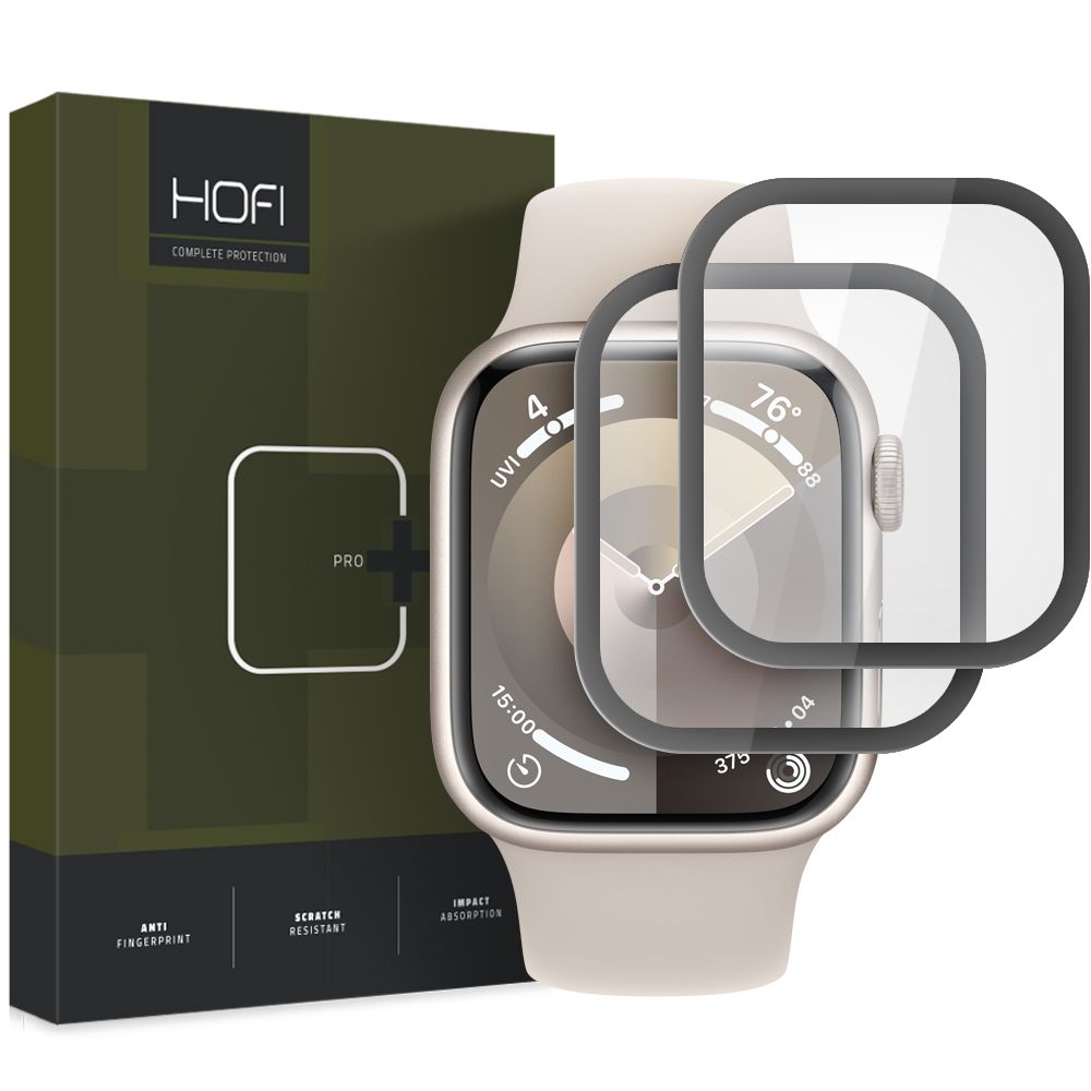 Beschermfolie HOFI Hybrid PRO+ voor Apple Watch 41mm Series, Set van 2 stuks, Plastic, Zwart