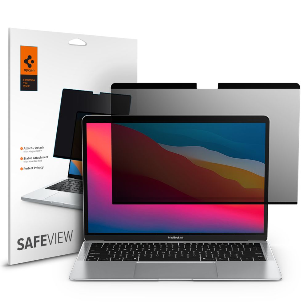 Privacy Beschermfolie Spigen Safe View Magnetic voor Apple MacBook Air M3 13inch (2024) / (2022), Plastic AFL06253