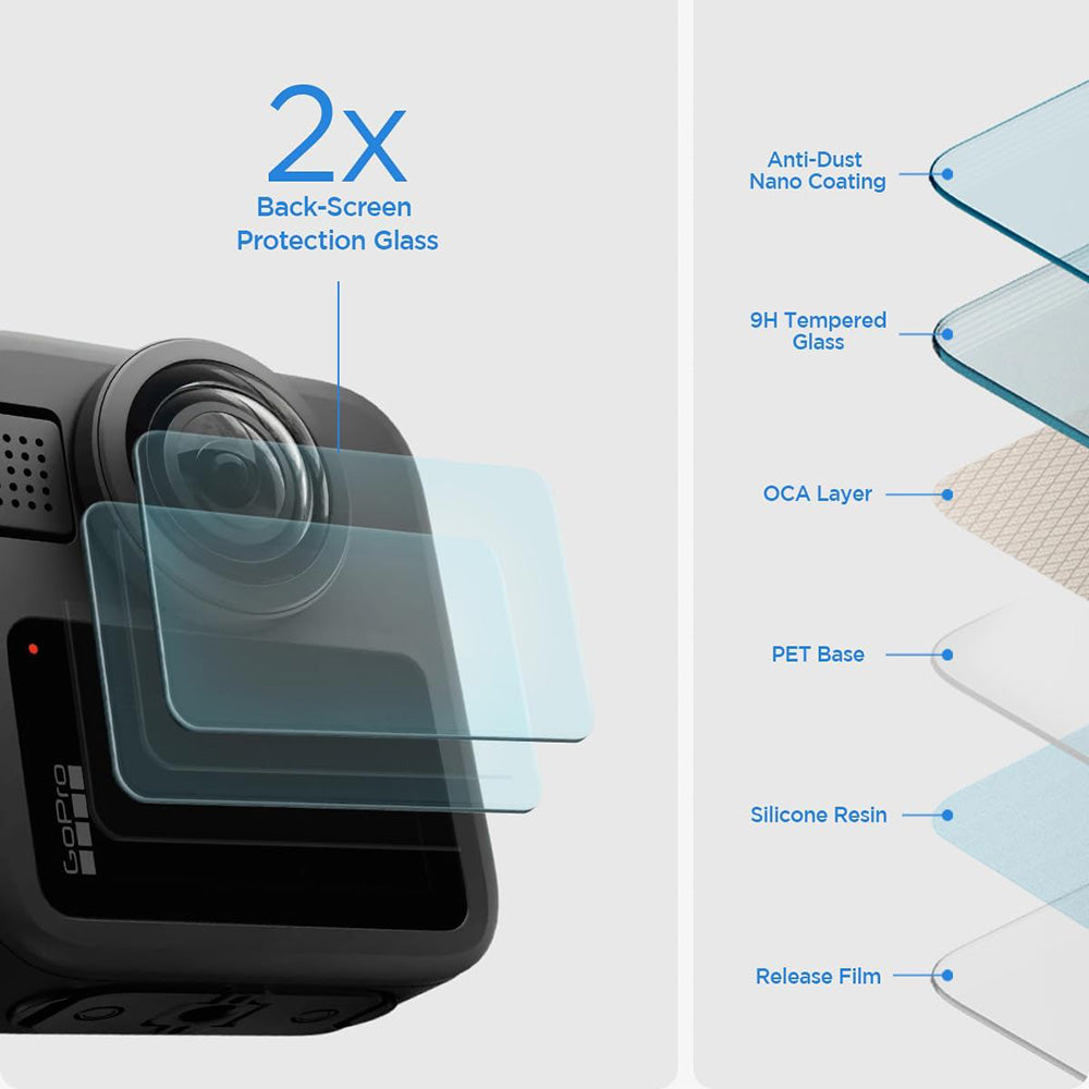 Film de protection d'écran Spigen GlastR Slim pour GoPro Max 2, Set de 2 pièces, Verre Trempé AGL11230