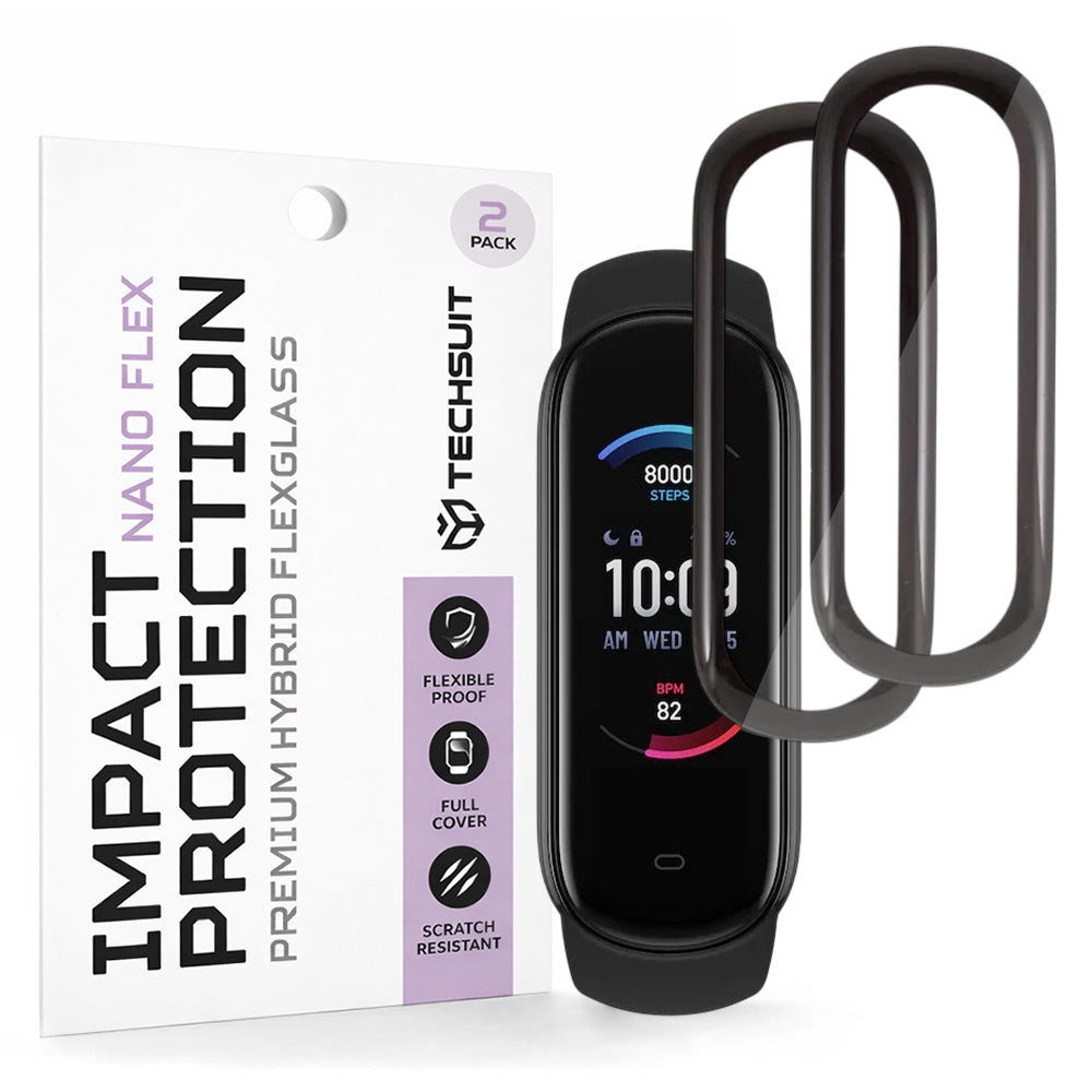 Film de protection Techsuit Nano Flex pour Amazfit Band 5, Set de 2 pièces, Plastique, Noir