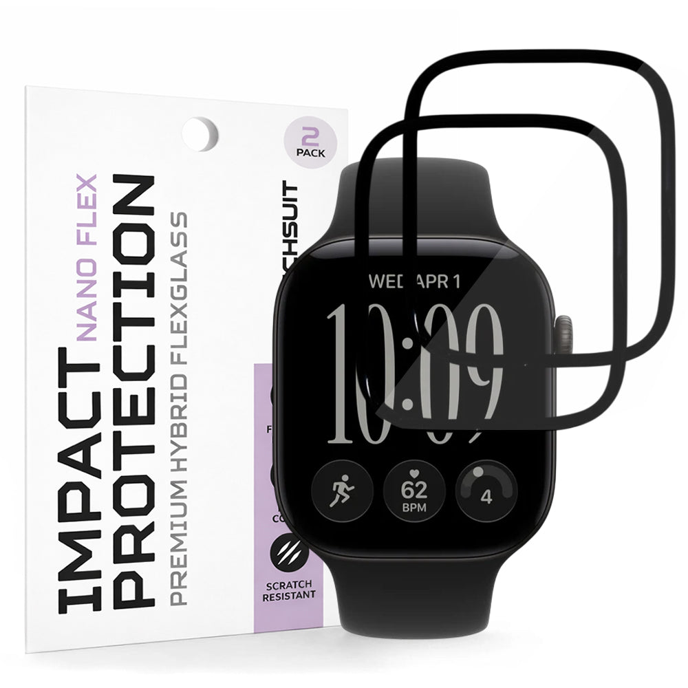 Techsuit Nano Flex Beschermfolie voor Apple Watch Series 12 46mm, Set van 2 stuks, Plastic, Zwart