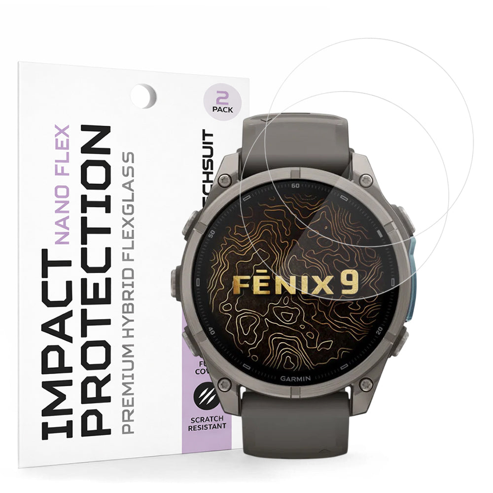 Techsuit Nano Flex Beschermfolie voor Garmin Fenix 9 Pro 47mm / Fenix 9 47mm, Set van 2 stuks, Plastic, Zwart