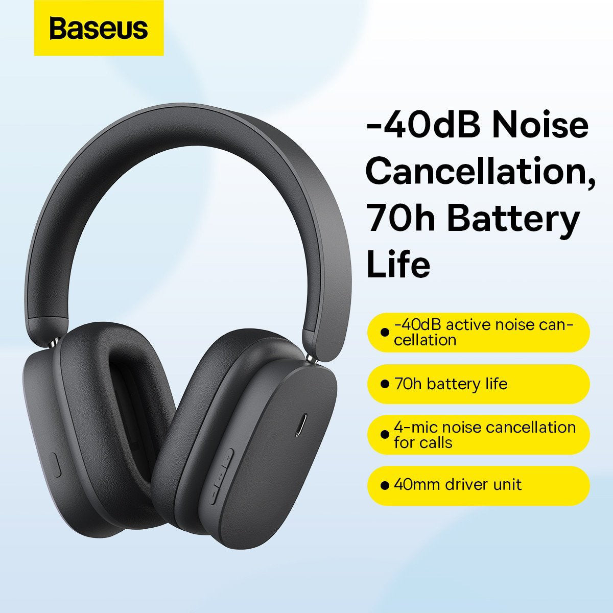 Handsfree Bluetooth Baseus Bowie H1, A2DP, ANC, Grijs NGTW230213