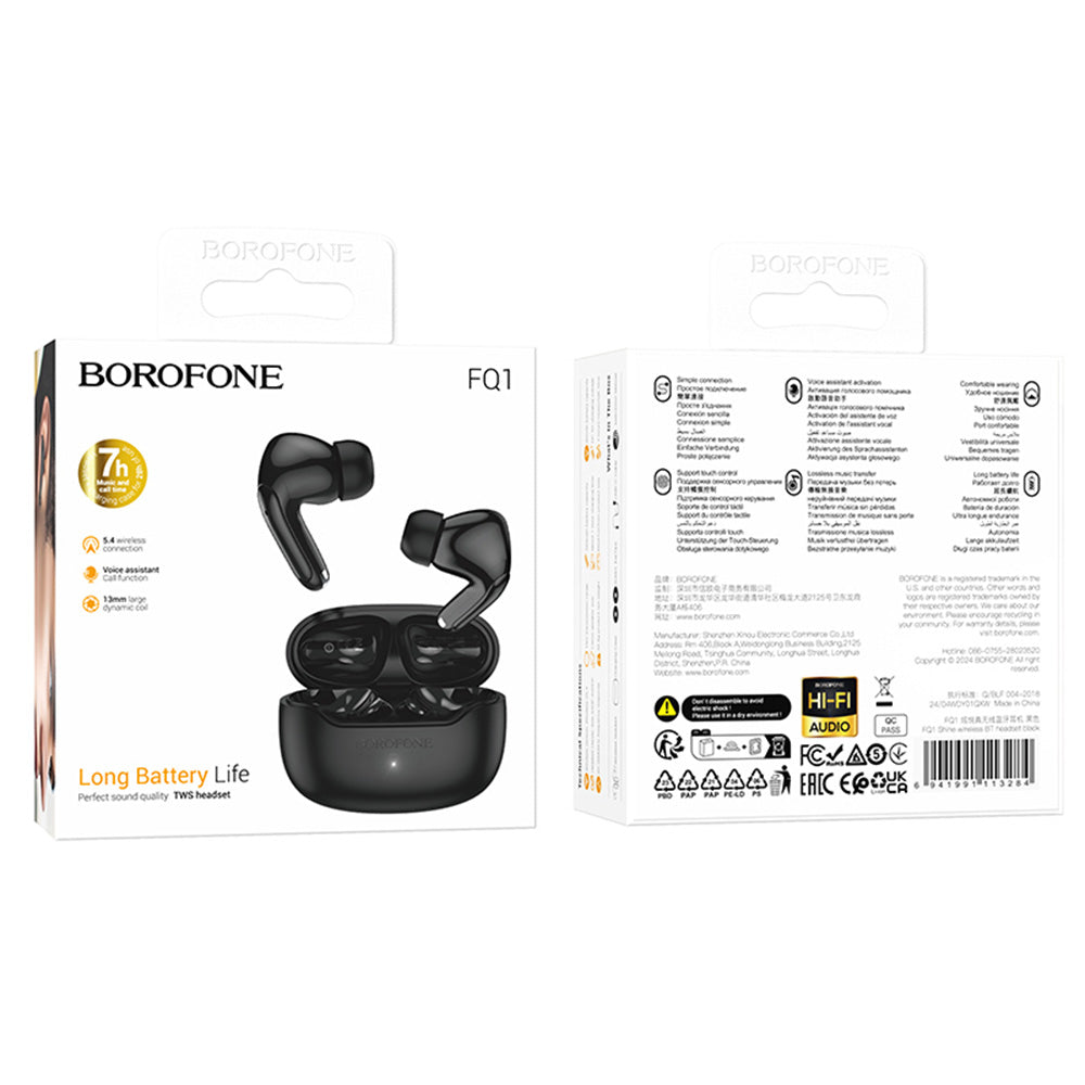 Handsfree Bluetooth Borofone FQ1 Shine, TWS, Zwart
