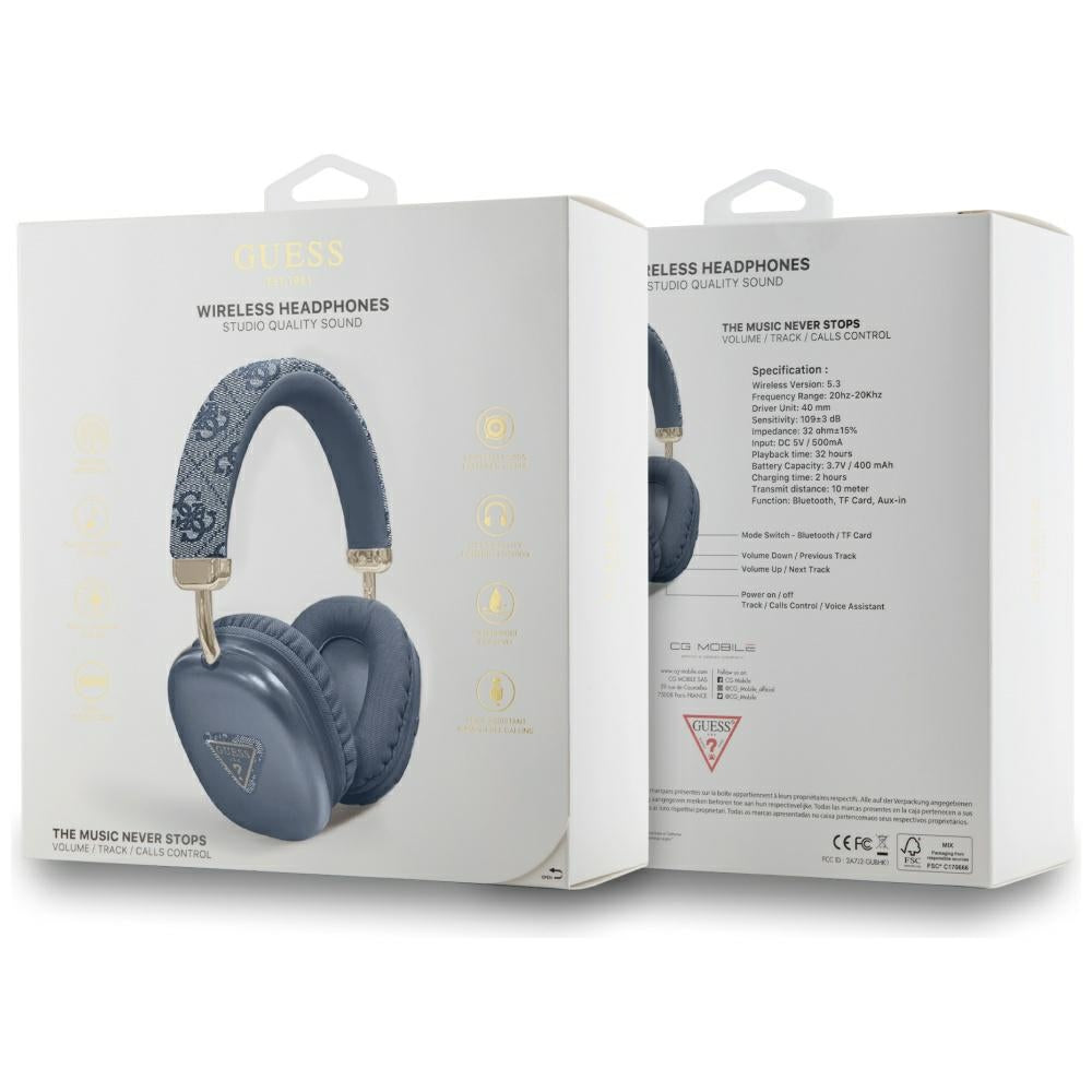 Handsfree Bluetooth Guess 4G Gouden Driehoek Logo, A2DP, Blauw
