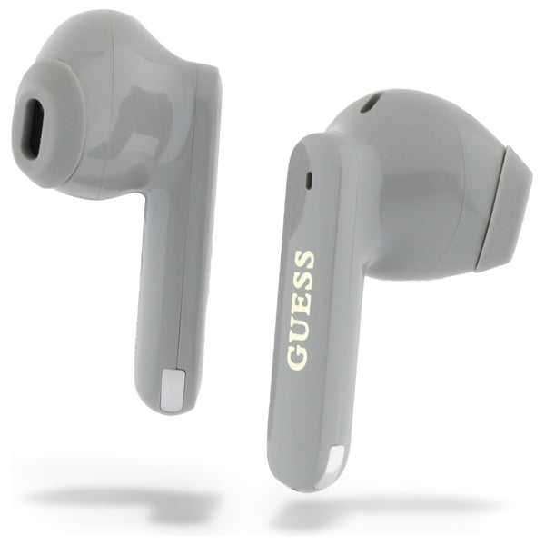 Écouteurs Bluetooth Guess avec logo métallique allongé imprimé, TWS, Gris