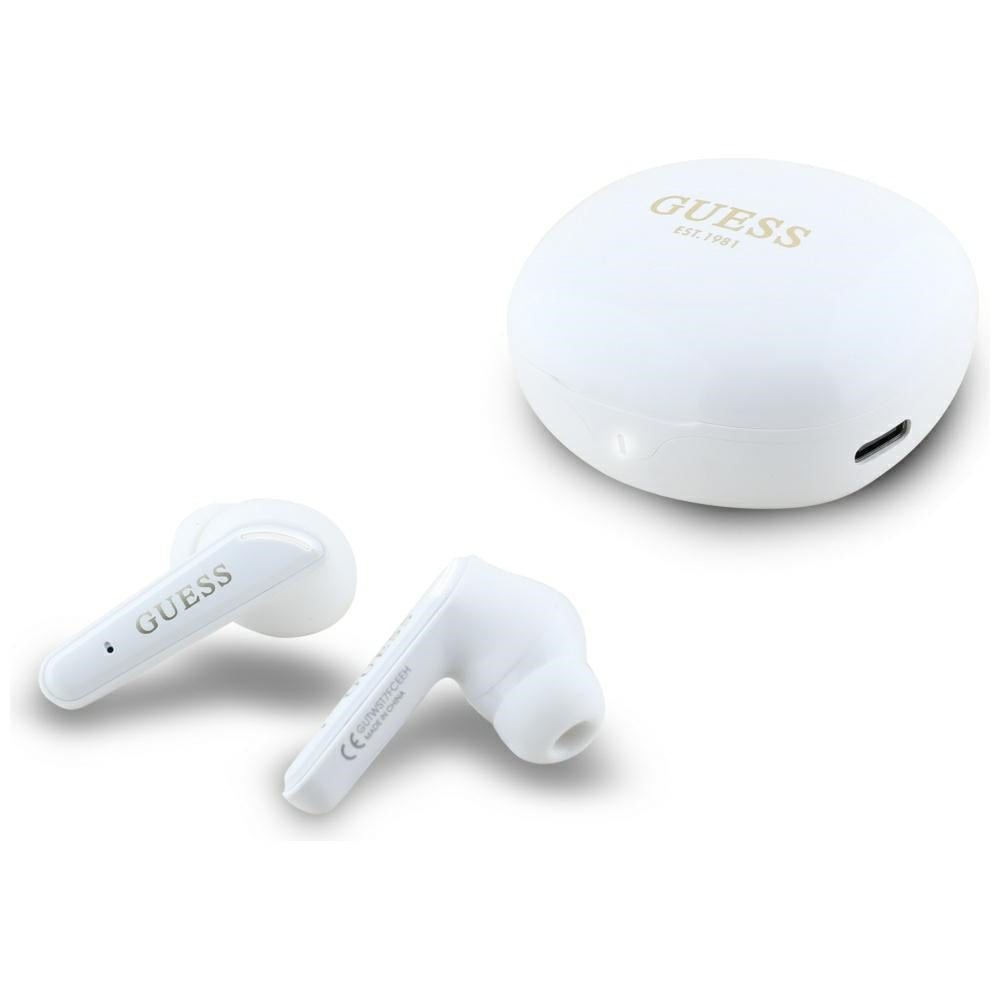 Handsfree Bluetooth Guess Flat Classic Logo Electroplated, TWS, Wit