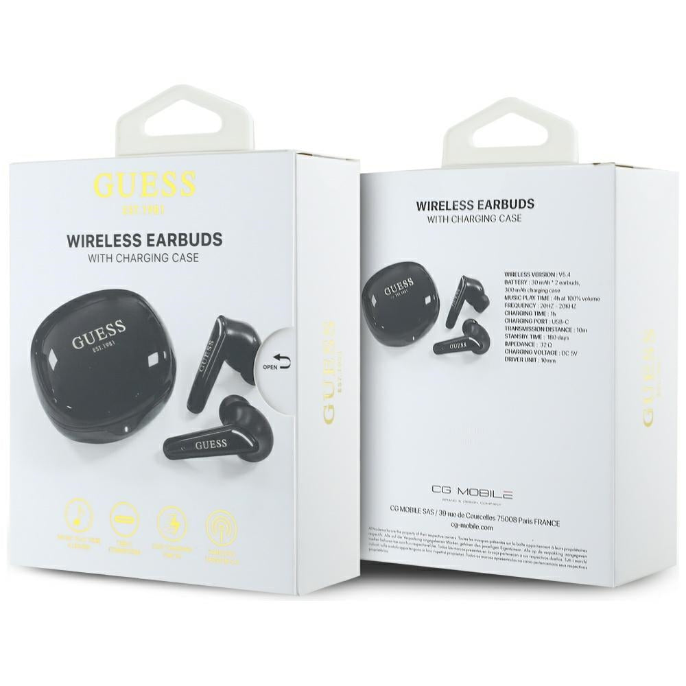Kit mains libres Bluetooth Guess Flat Classic Logo Electroplated, TWS, Noir