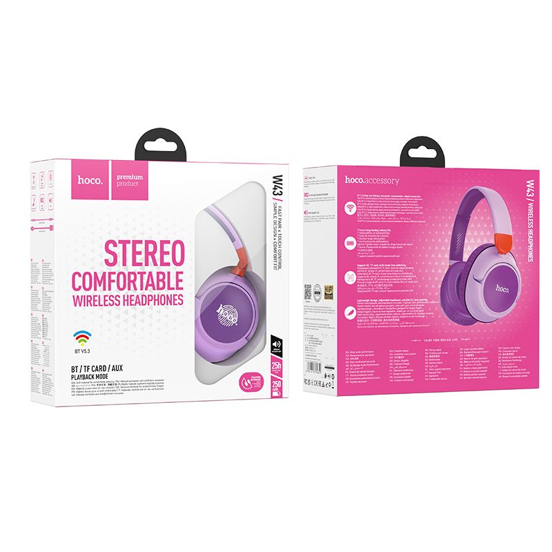 Kit mains libres Bluetooth HOCO Adventure W43, A2DP, Mauve