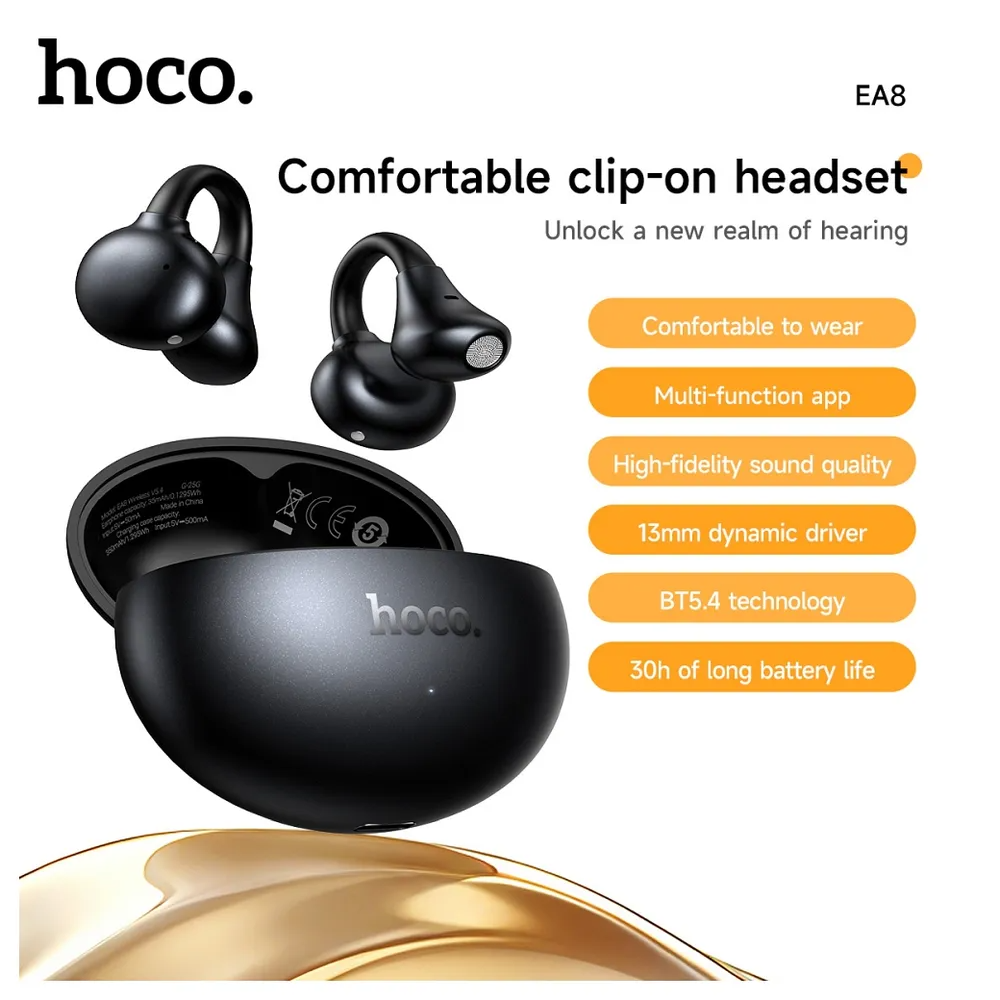 Kit mains libres Bluetooth HOCO EA8, TWS, Noir