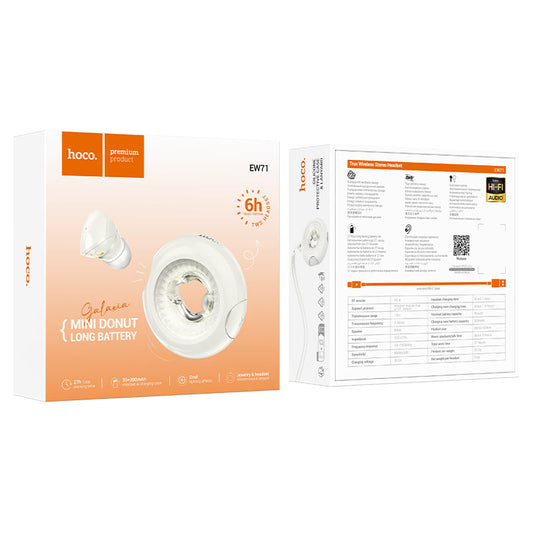 Handenvrije Bluetooth HOCO EW71 Mini Donut, TWS, Wit