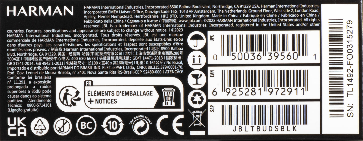 Handsfree Bluetooth JBL Tune Buds, TWS, ANC, Multipoint, Zwart JBLTBUDSBLK