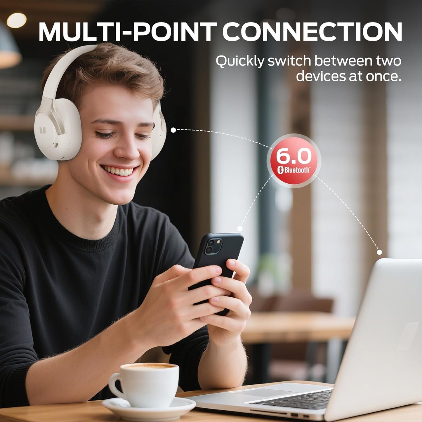Kit mains libres Bluetooth Monster Persona 5th, MultiPoint, A2DP, ANC, Blanc