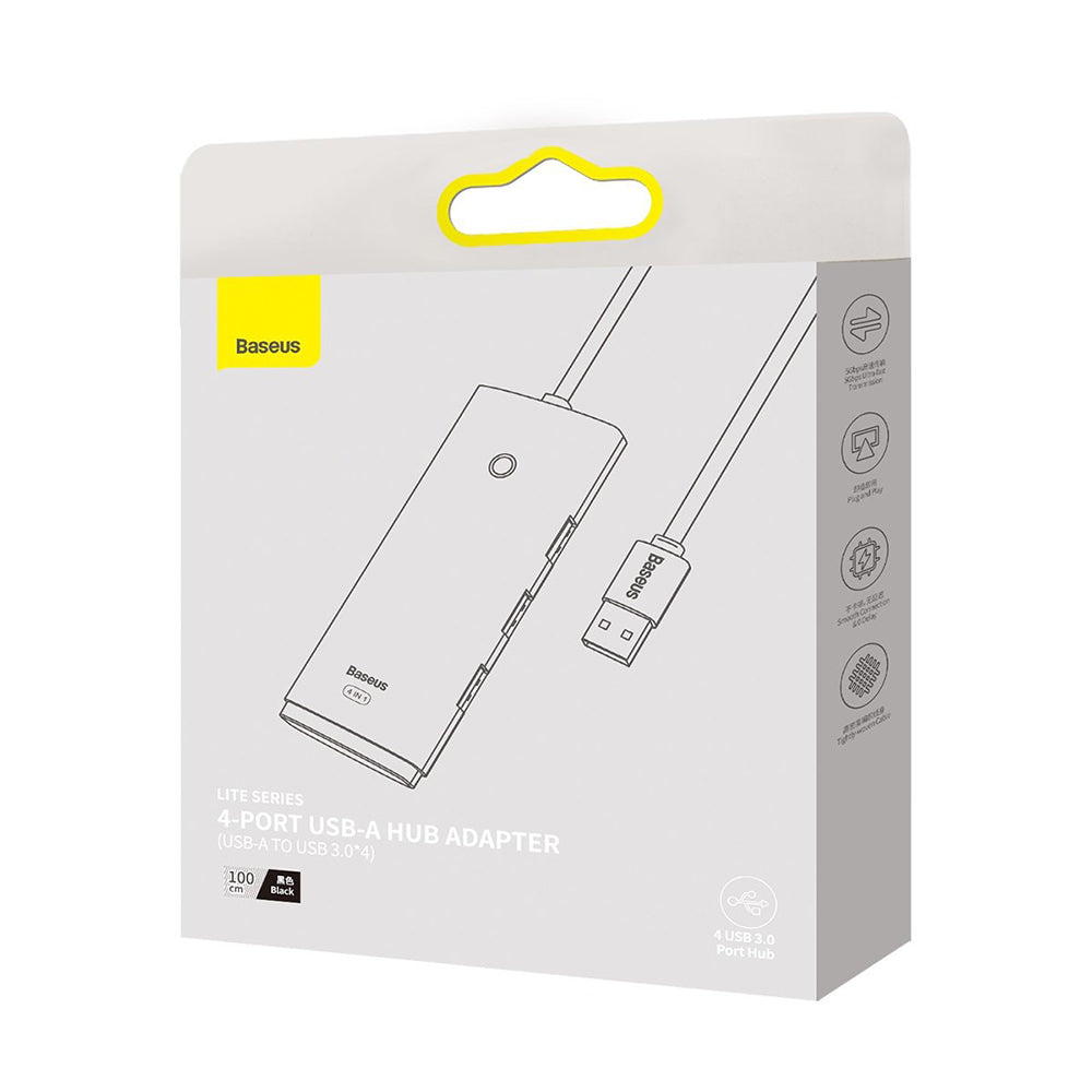 Hub USB Baseus Lite, 4 x USB-A 3.0 - 1 x USB-C, 1m, Zwart WKQX030101