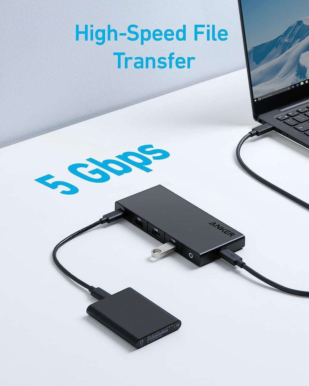 Hub USB-C Anker, 1 x USB-A 3.0 - 2 x USB-A - 3 x USB-C - 2 x HDMI - 1 x RJ45 - 1 x SD, Zwart A83A2G11