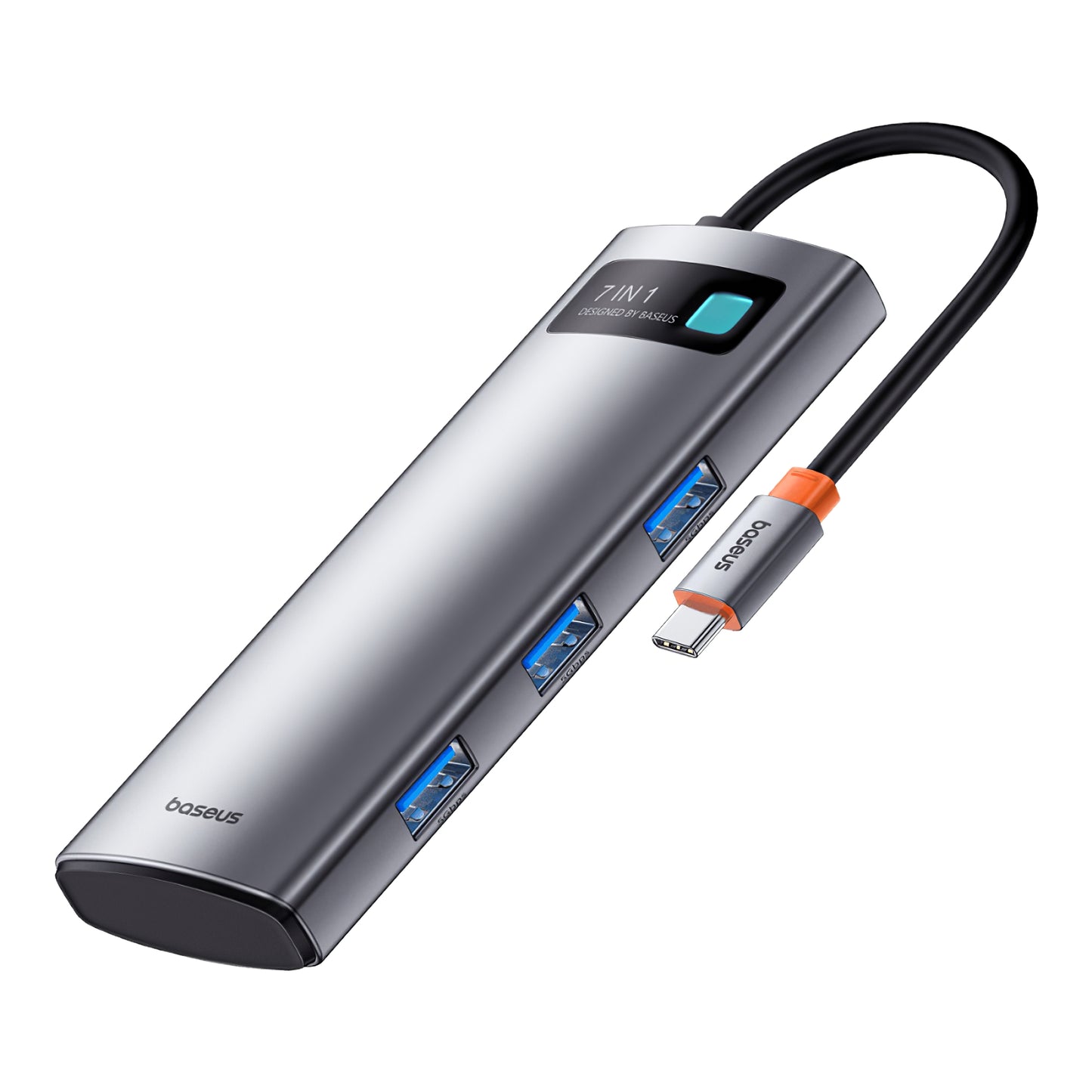 Baseus Joystar USB-C Hub, 3 x USB-A 3.0 - 1 x USB-C - 1 x HDMI - 1 x SD - 1 x microSD, Zilver B0003070881111-00