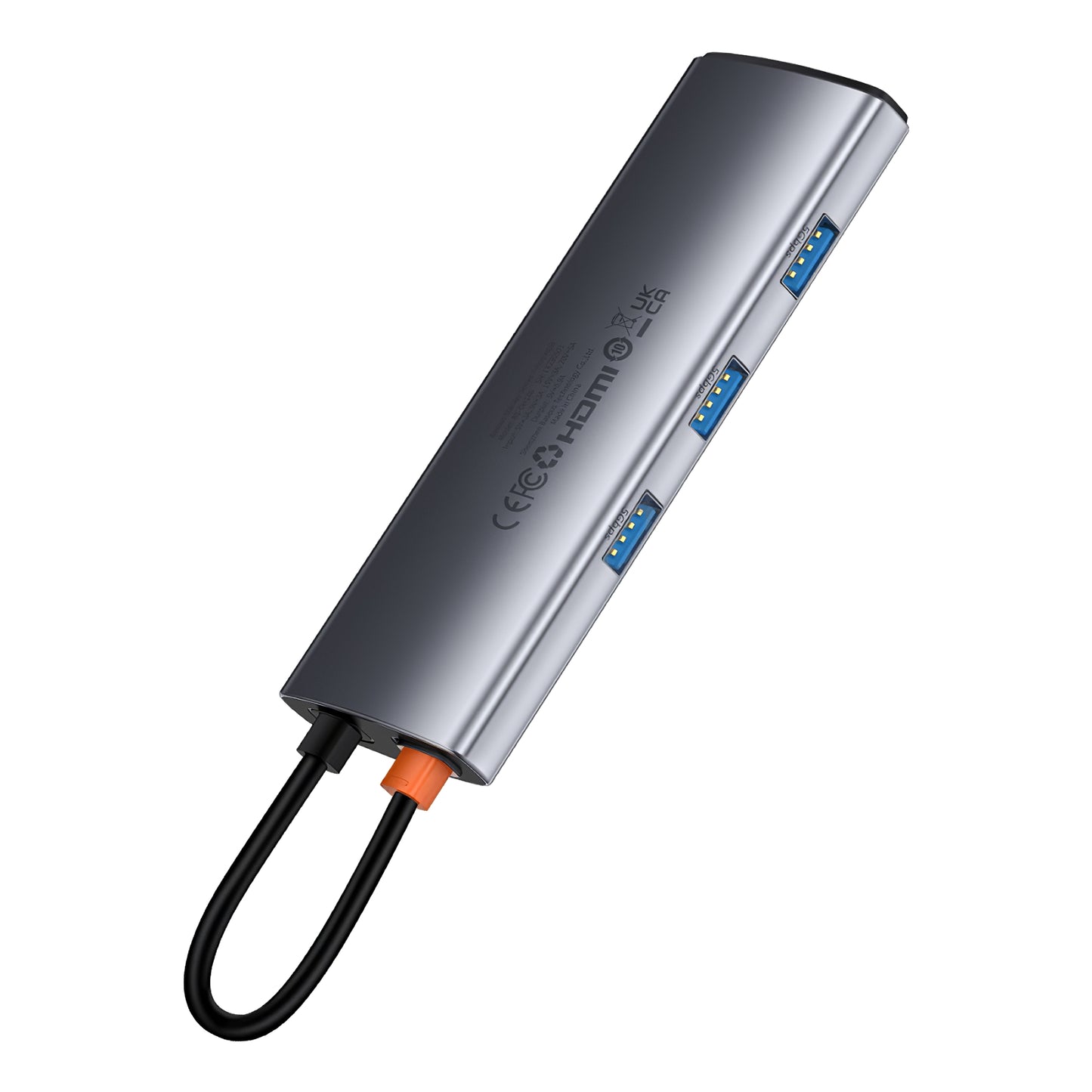 Baseus Joystar USB-C Hub, 3 x USB-A 3.0 - 1 x USB-C - 1 x HDMI - 1 x SD - 1 x microSD, Zilver B0003070881111-00