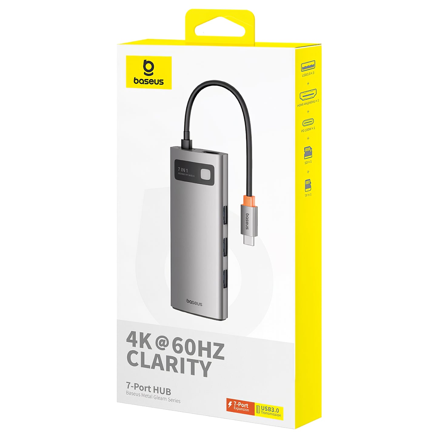 Baseus Joystar USB-C Hub, 3 x USB-A 3.0 - 1 x USB-C - 1 x HDMI - 1 x SD - 1 x microSD, Zilver B0003070881111-00